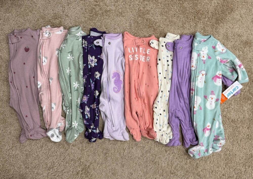 Newborn NB Girls Lot 9x Zip Sleeper Pajamas Footies EUC 3 Organic Cotton 1 NWT